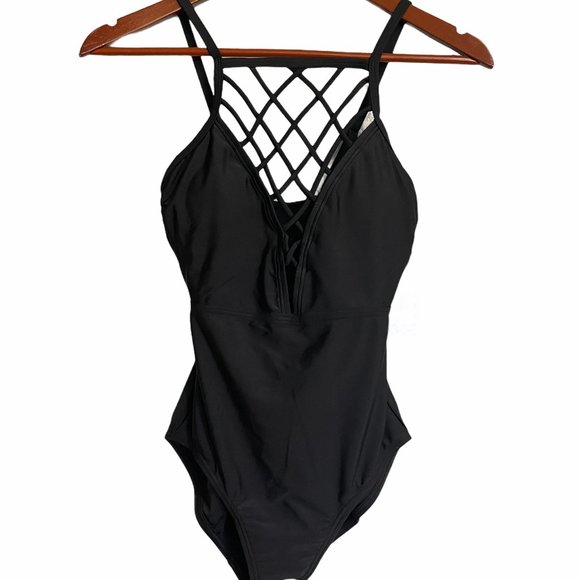 Sun & Sea Black NWT Strappy One Piece Swimsuit Size 6 - Picture 2 of 8